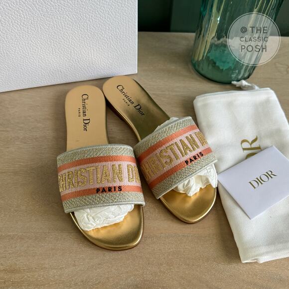 Dior Shoes - New Dior Dway Platinum Gold Slides Sz 36